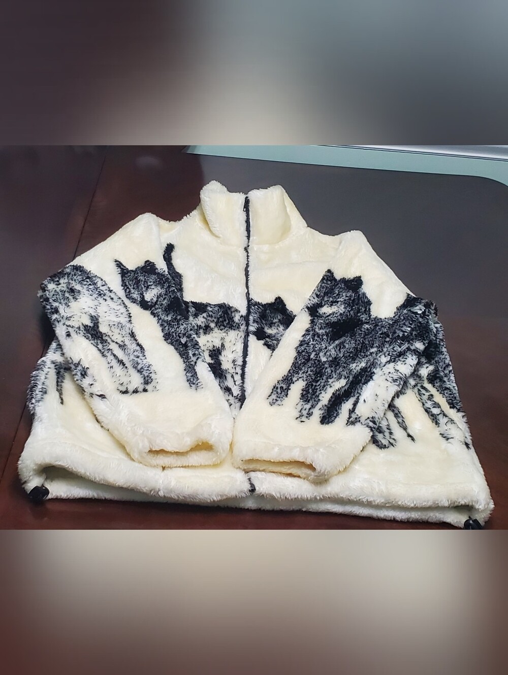 VTG Black Mountain Fleece Jacket Sz M Wolf Pack AOP USA